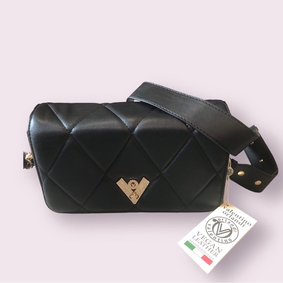 NWT VALENTINO ORLANDI Diamond Quilted Crossbody Shoulder Clutch Bag Black - Picture 1 of 13